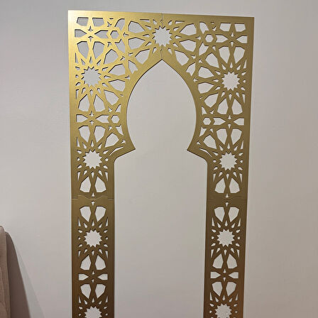 Aksa İslami Motifli Gold Metal Mihrab – Duvara Monte, Mescit Köşe