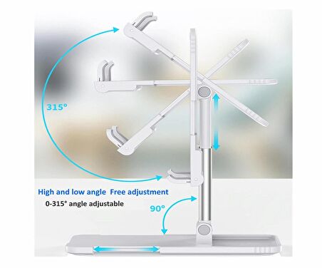 qasul Yeni Nesil Sarsılmaz Masa Üstü Tablet Ve Telefon Tutucu Stand Asansörlü Uzunluk Ayarlı Silikon Pedli