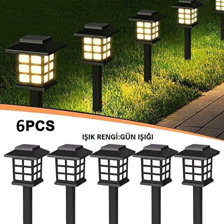 Güneş Enerjili Solar 5w çim Armatürü Gün Işığı Sarı Led 6 Lı Set