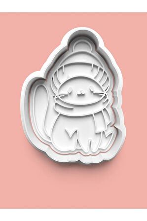 Bere ve Atkılı Kedi Figürü Kurabiye Kalıbı Ve Şeker Hamuru Kalıbı