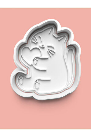 Sevimli Kalpli Kedicik Kurabiye Kalıbı Ve Şeker Hamuru Kalıbı