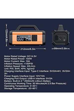  ACİL AKÜ TAKVİYE MARŞ MOTORU START 10000MAH 12V 150PSİ LASTİK ŞİŞİRME POMPASI POWERBANK LED LAMBA