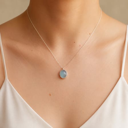 Akuamarin Doğal Taş Kolye – Minimalist Gümüş Tasarım Kolye