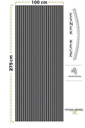 Mdf Ahşap Akustik Duvar Paneli 100 x 280 cm Antrasit