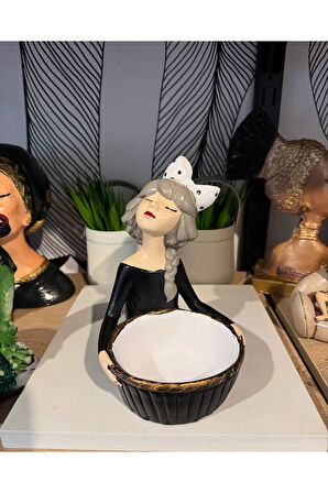 Dekoratif sepetli kız biblo polyester