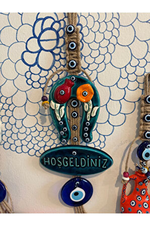 Dekoratif porselen nal hoşgeldiniz duvar dekoru 52 cm nazar boncuklu