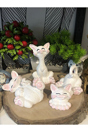 Dekoratif 3’lü şımarık kedi biblo seti polyester