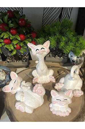 Dekoratif 3’lü şımarık kedi biblo seti polyester