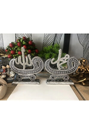 Dekoratif papatyalı 2’li vav lafız obje silver polyester
