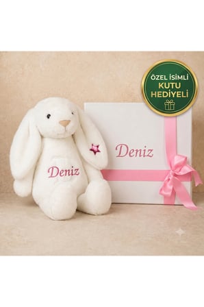 Kişiye Özel İsimli Peluş Oyuncak Tavşan - İsimli Kutu Hediyeli - Doğum Günü Hediyesi - Kişiselleştirilebilir Çocuk Bebek Hediyesi - Anneler Günü - Yeni Doğum Hediyesi -