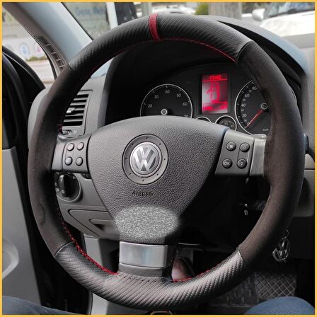 Alcantara OEM Noktalı Kırmızı Yüzüklü Kırmızı Dikişli