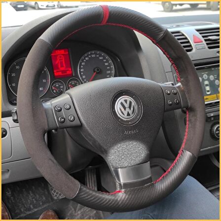 Alcantara OEM Noktalı Kırmızı Yüzüklü Kırmızı Dikişli