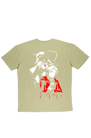 Lenithra Fullmetal Alchemist Brotherhood Elric Sırt Baskılı Unisex Oversize T-shirt Bej / XL