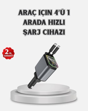 Araç 4 Portlu 66W Hızlı Şarjlı Led Işıklı 180° Dönebilir