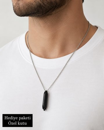 Siyah Geometrik Uçlu Minimal Erkek Kolye