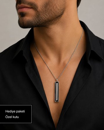 Minimal Siyah Çubuk Tasarımlı Modern Erkek Kolye
