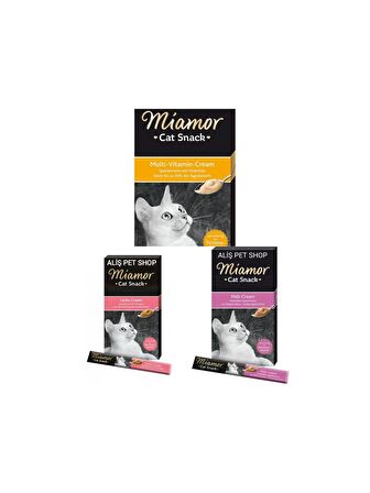 Miamor Cream Malt mayası 6x15 Gr Somonlu Kedi Ödülü 6x15 Gr Multi Vitamin 6x15 Gr