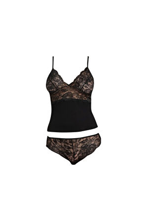 Kadın Dantelli Penye Atlet Külot / Kaşkorse Set Pudra 603