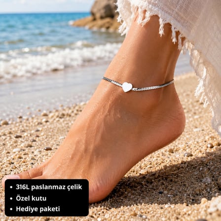 Amora Heart Anklet Kalp Işıltısı Çelik Halhal