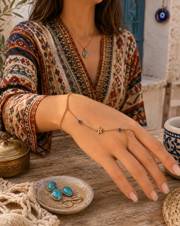 Celestia Nazar Hand Chain Bracelet Yıldız ve Nazar Boncuğu Motifli Şahmeran Bileklik