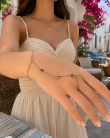 Celestia Nazar Hand Chain Bracelet Yıldız ve Nazar Boncuğu Motifli Şahmeran Bileklik