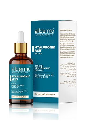 Alldermo Hyaluronik Asit Tüm Cilt Tipleri İçin Su Bazlı Yağsız Nemlendirici Yüz Bakım Serumu 30 ml