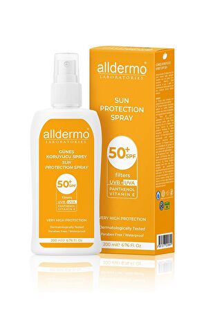 Alldermo 50+ Faktör Renksiz Yüz Güneş Koruyucu Sprey 200 ml