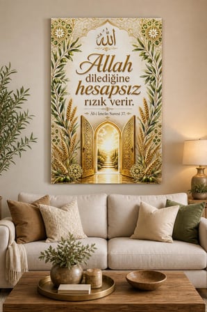 Allah Dilediğine Rızık Verir Baskılı Cam Tablo – Dini UV Baskı Duvar Dekoru