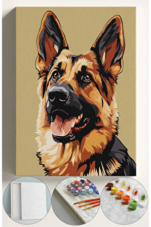 Sayılarla Boyama Çerçeveli Hobi Seti Numaralı Tuval Fırça Boya Dahil Kasnaklı 40X50 Cm ALMAN KÖPEĞİ
