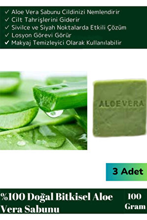 Özel Üretim %100 Organik Tüm Vücut Kullanım Bitkisel Aloe Vera Sabunu 3'lü