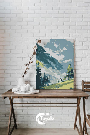Alp Dağları Sayılarla Boyama Seti, Hobi Seti, 40X50 Tablo, Fırça Boya, Numaralı Tuval