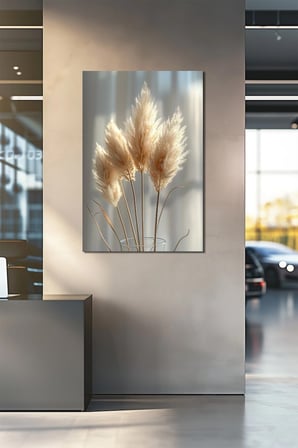 Pampas Otu Baskılı Cam Tablo – Bohem Doğa Temalı UV Baskı Modern Duvar Dekoru
