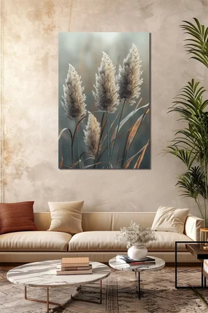 Pampas Otu Baskılı Cam Tablo – Doğal Bohem Stil UV Baskı Modern Duvar Dekoru