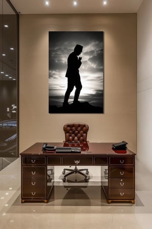 Atatürk Siluet Baskılı Cam Tablo – Siyah Beyaz Modern UV Baskı Duvar Dekoru