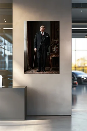 Atatürk Portre Baskılı Cam Tablo – Şık ve Zamansız Dekoratif Duvar Tablosu