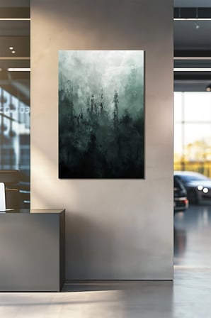 Soyut Manzara Baskılı Cam Tablo – Sisli Orman Temalı Modern Dekoratif Tablo