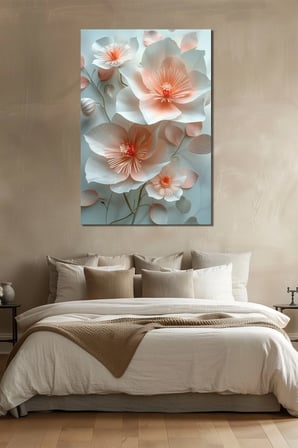 Çiçek Baskılı Cam Tablo – Pastel Tonlu Zarif Floral Dekoratif Duvar Tablosu