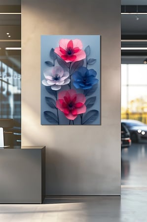 Çiçek Baskılı Cam Tablo – Renkli Modern Floral Dekoratif Duvar Tablosu