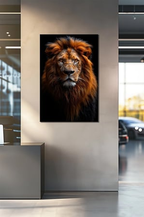 Aslan Baskılı Cam Tablo – Güçlü Aslan Portresi Modern Dekoratif Duvar Tablosu