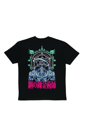 Lenithra Fullmetal Alchemist Brotherhood Alphonse Sırt Baskılı Unisex Oversize T-shirt Siyah / S