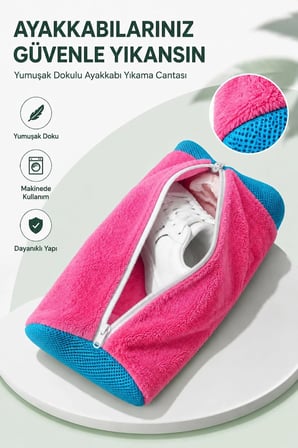 ayakkabı yıkama çantası fileli mikrofiber kumaş birinci sınıf dolgulu pembe renk