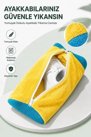 ayakkabı yıkama çantası fileli mikrofiber kumaş birinci sınıf dolgulu sarı renk