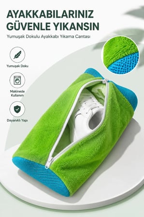 ayakkabı yıkama çantası fileli mikrofiber kumaş birinci sınıf dolgulu yeşil renk