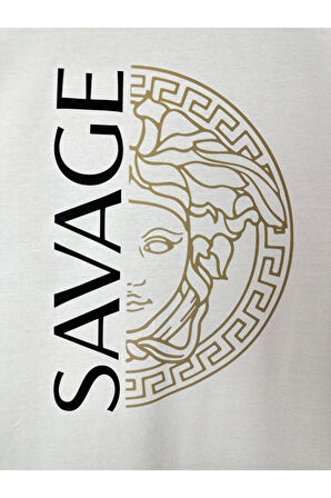 Erkek Savage Baskılı Oversize Bisiklet Yaka T-Shirt