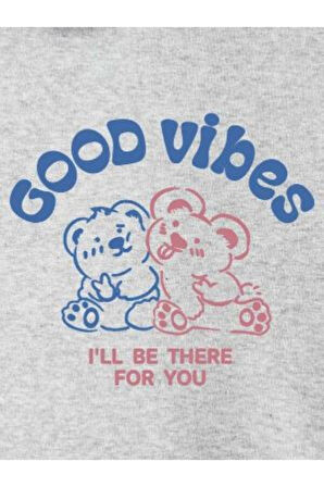 Kadın Gri Good Vibes Bisiklet Yaka Sweatshirt