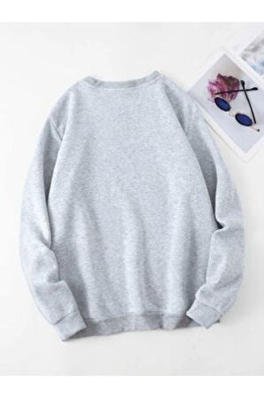 Kadın Gri Good Vibes Bisiklet Yaka Sweatshirt