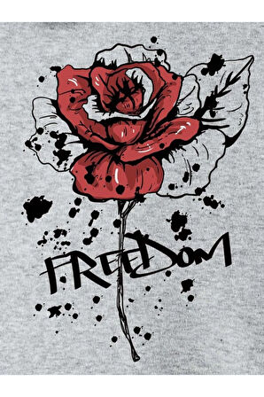 Kadın Gri Gül Freedom Bisiklet Yaka Sweatshirt