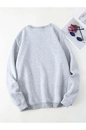 Kadın Gri Gül Freedom Bisiklet Yaka Sweatshirt