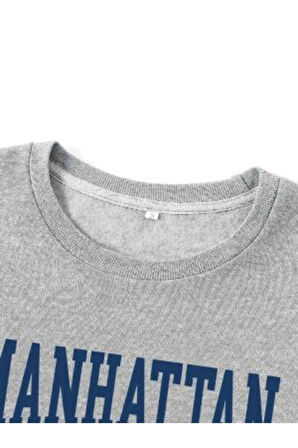 Kadın Gri Manhattan Bisiklet Yaka Sweatshirt