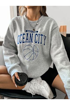 Kadın Gri Oceancity Bisiklet Yaka Sweatshirt